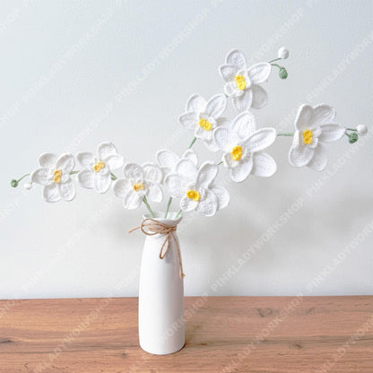 Crochet White Orchid Bouquet (no vase) | Handmade Crochet Flower Stem