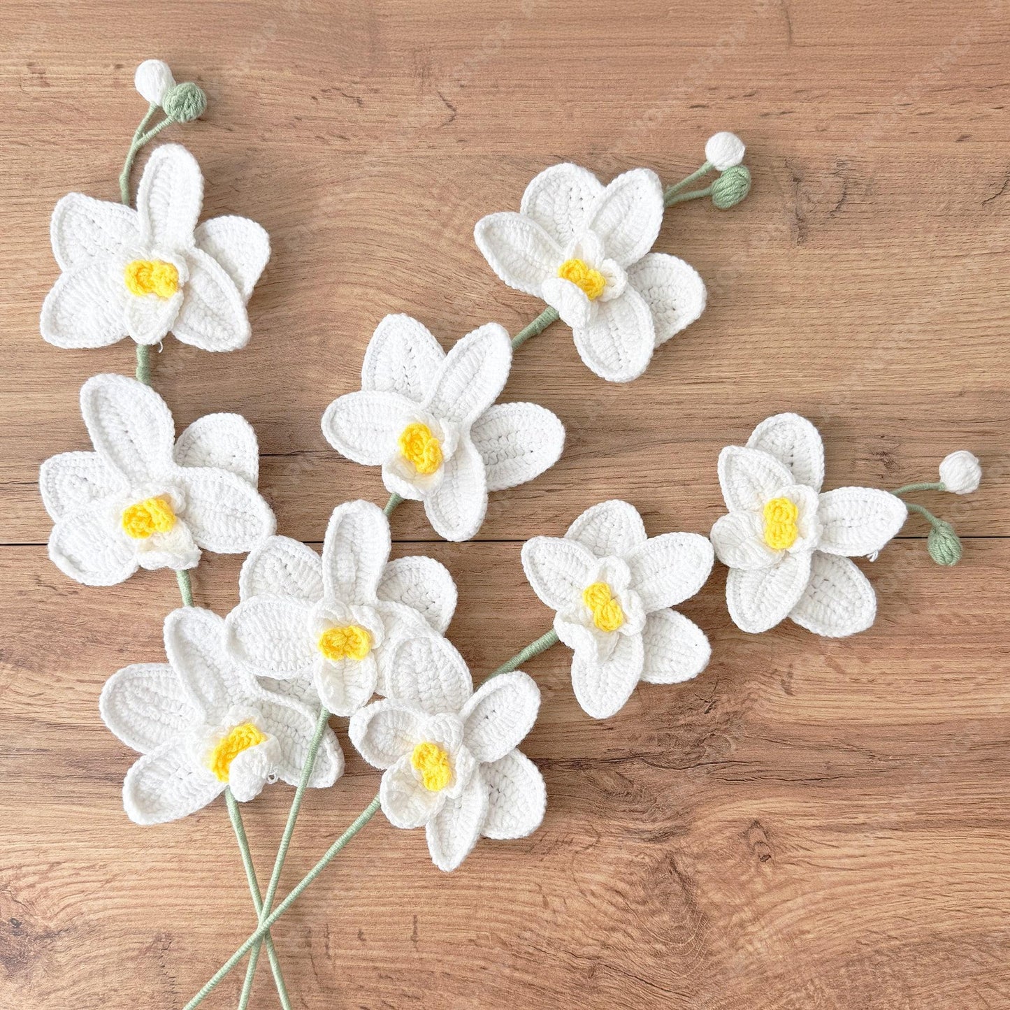 Crochet White Orchid Bouquet (no vase) | Handmade Crochet Flower Stem