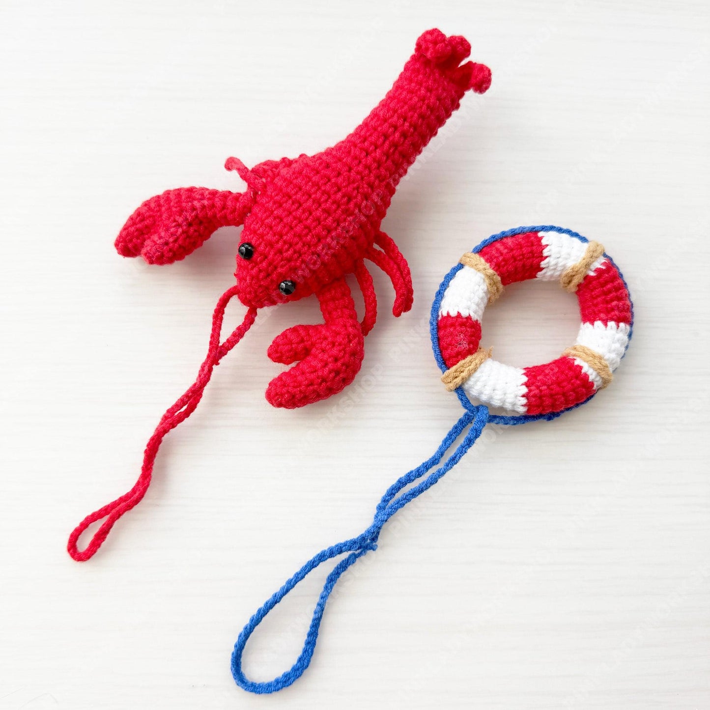 Handmade Crochet Lobster & Lifebuoy Set Keychain | Bag Charm | Car Decor