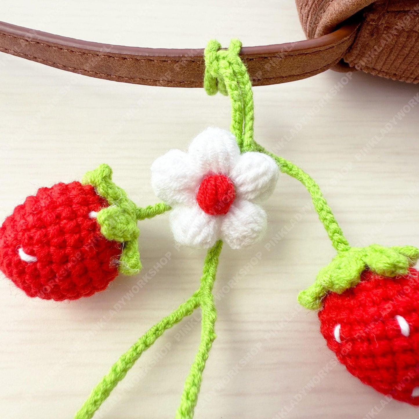 Handmade Crochet Strawberry Keychain | Bag Charm | Car Decor