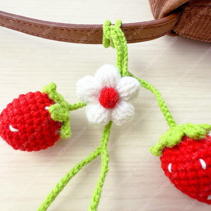 Handmade Crochet Strawberry Keychain | Bag Charm | Car Decor