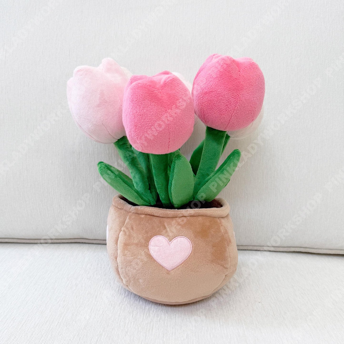 PinkLadyWorkshop Exclusive Pink Tulip | Daisy | Strawberry Pot Plush Toy: Stuffed Flower Bouquet