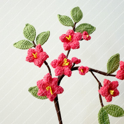 Handmade Crochet Sakura Stems (no vase): Cotton Plum Blossom Bouquet