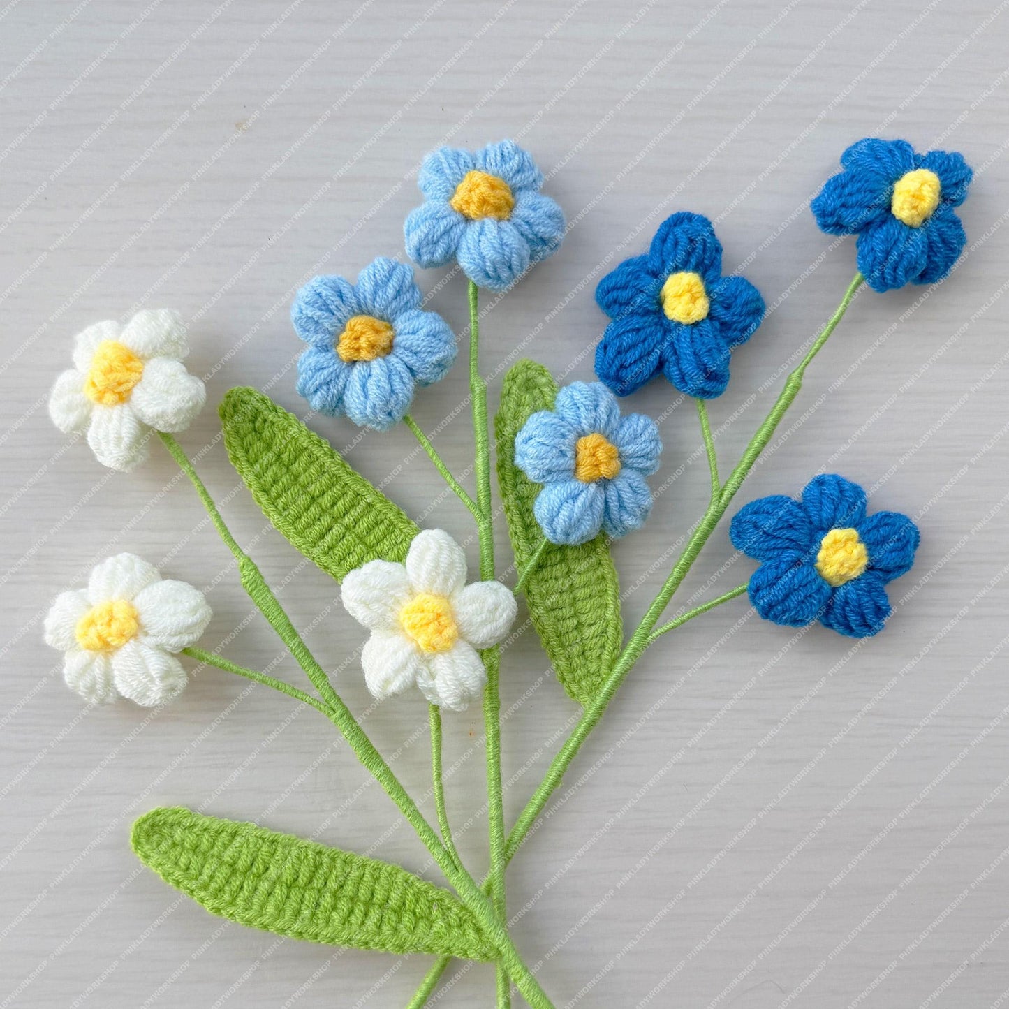 Set of 3 Handmade Crochet Puff Flower Bouquet (no vase) | Flower Arrangement