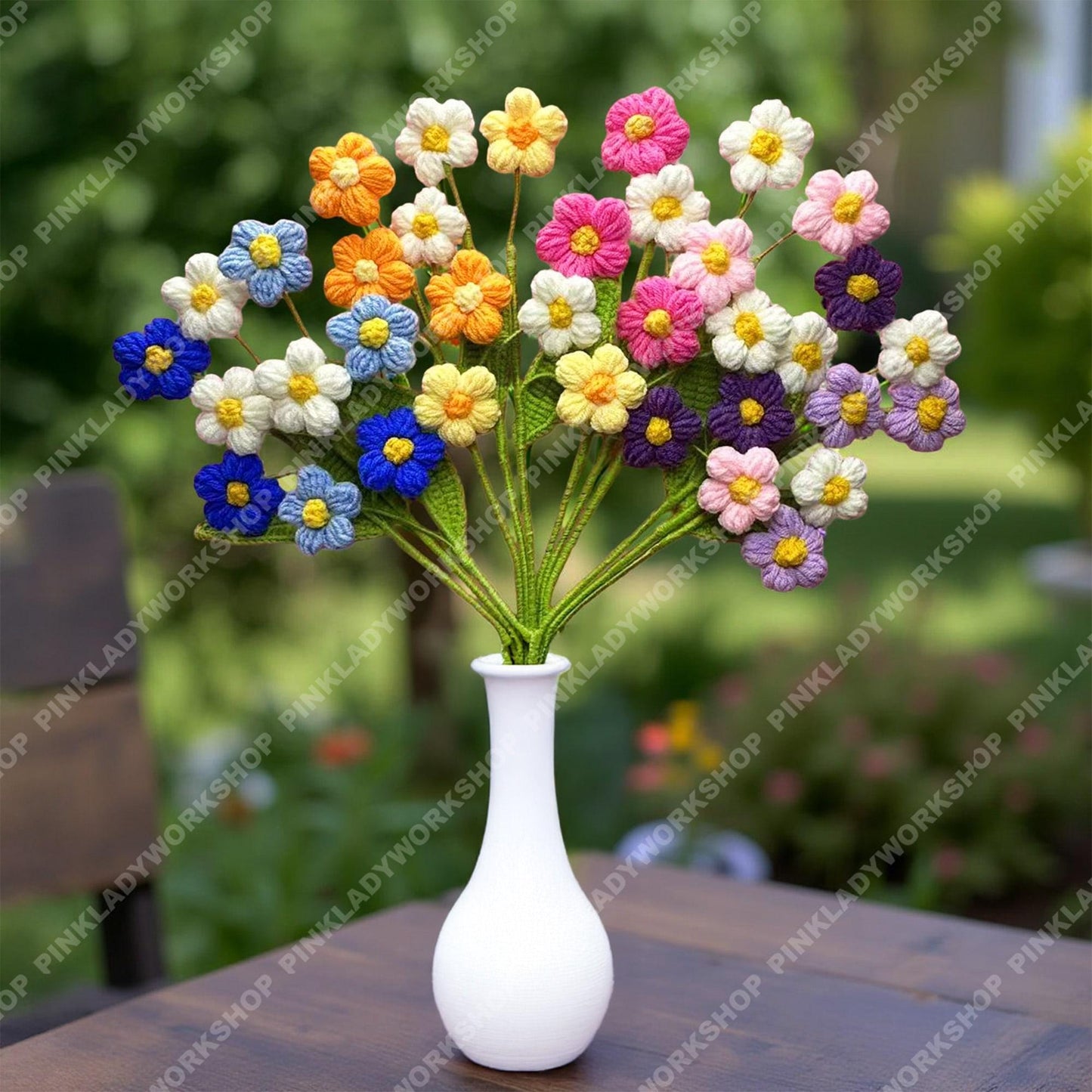 Set of 3 Handmade Crochet Puff Flower Bouquet (no vase) | Flower Arrangement