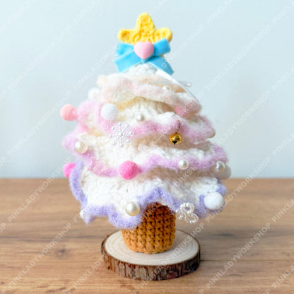 Pastel Crochet Christmas Tree Decor | Handmade Mini Xmas Tree with Star & Pearls