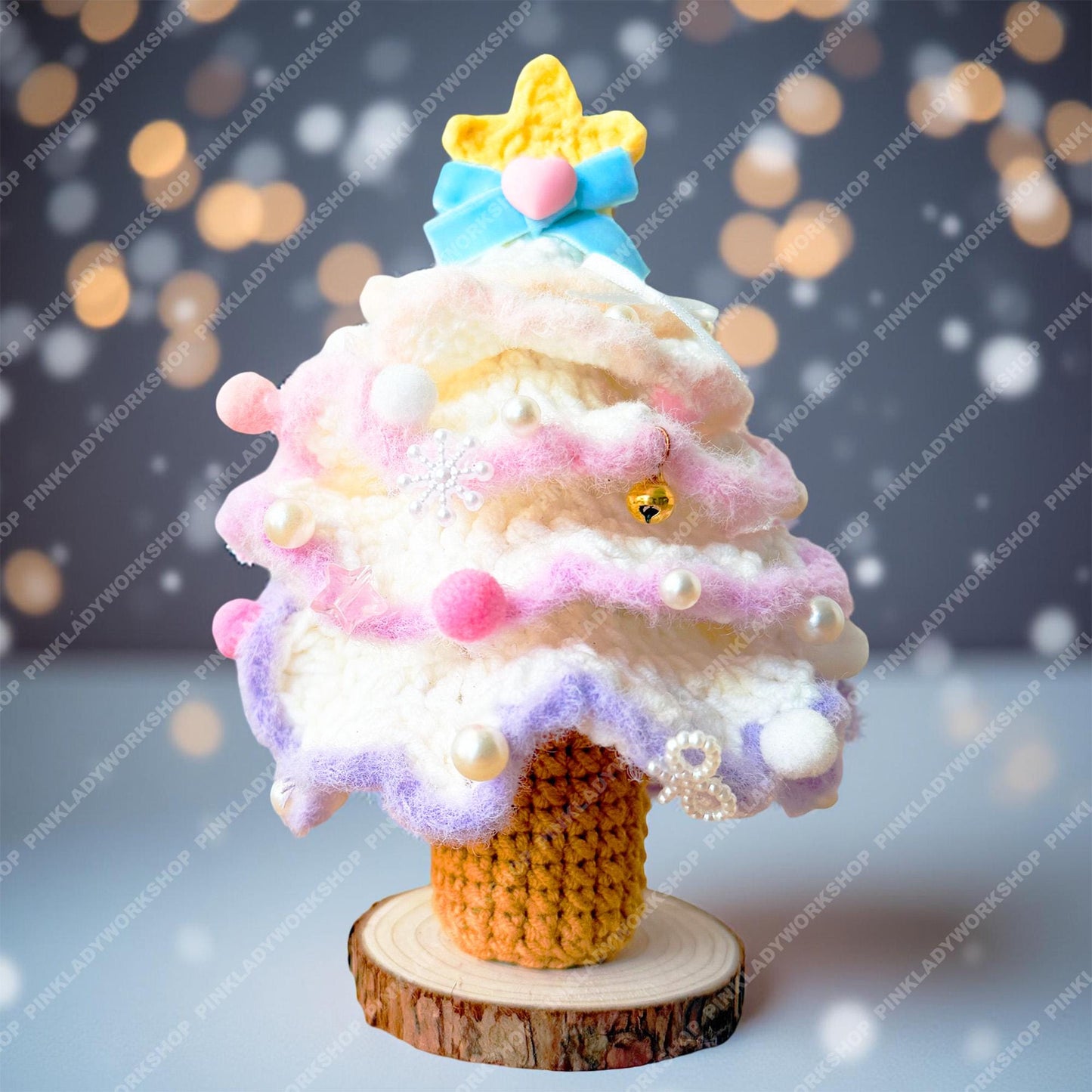 Pastel Crochet Christmas Tree Decor | Handmade Mini Xmas Tree with Star & Pearls