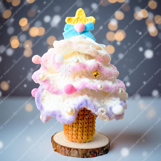 Pastel Crochet Christmas Tree Decor | Handmade Mini Xmas Tree with Star & Pearls