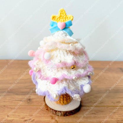 Pastel Crochet Christmas Tree Decor | Handmade Mini Xmas Tree with Star & Pearls