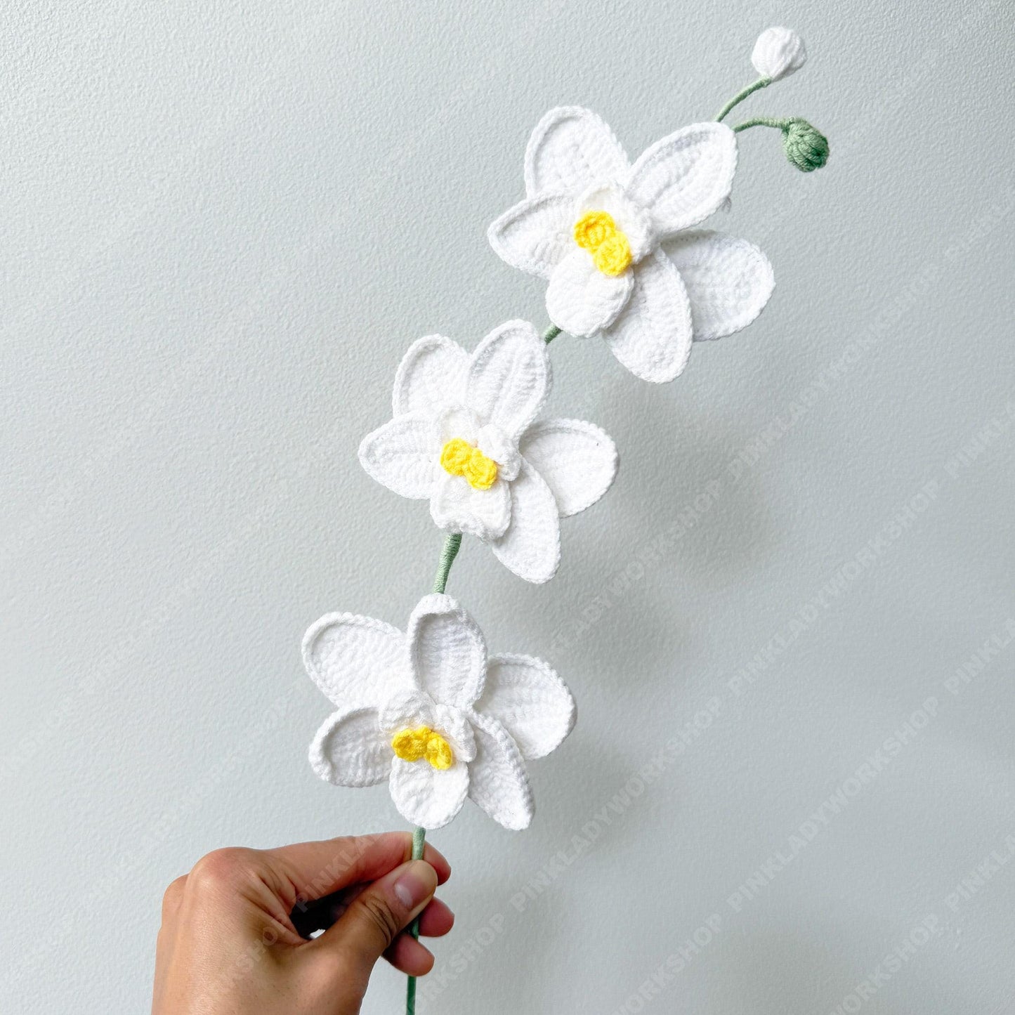 Crochet White Orchid Bouquet (no vase) | Handmade Crochet Flower Stem