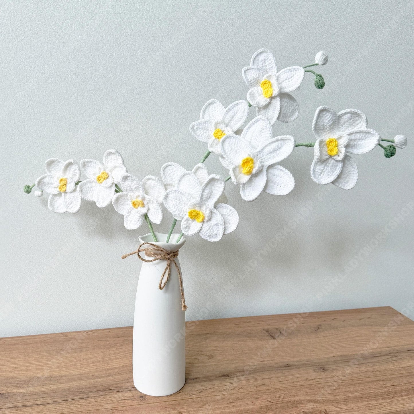 Crochet White Orchid Bouquet (no vase) | Handmade Crochet Flower Stem