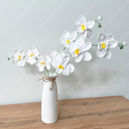Crochet White Orchid Bouquet (no vase) | Handmade Crochet Flower Stem