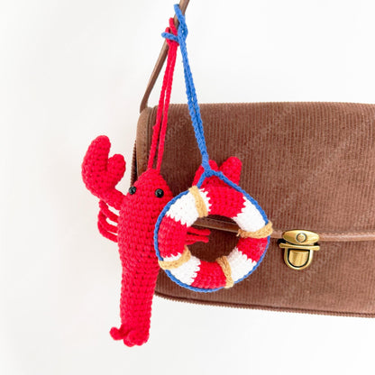 Handmade Crochet Lobster & Lifebuoy Set Keychain | Bag Charm | Car Decor