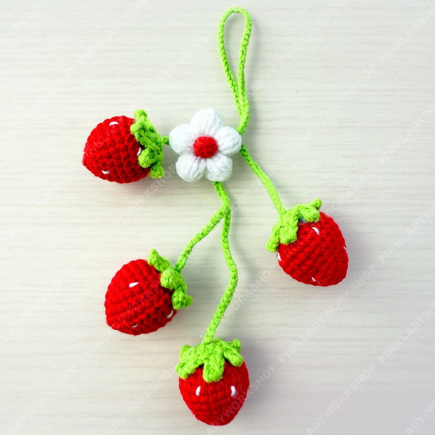 Handmade Crochet Strawberry Keychain | Bag Charm | Car Decor