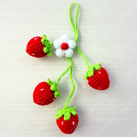 Handmade Crochet Strawberry Keychain | Bag Charm | Car Decor