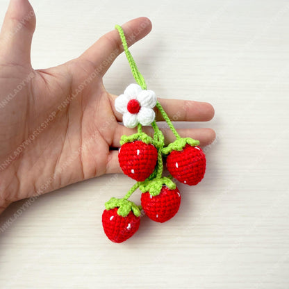 Handmade Crochet Strawberry Keychain | Bag Charm | Car Decor