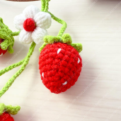 Handmade Crochet Strawberry Keychain | Bag Charm | Car Decor