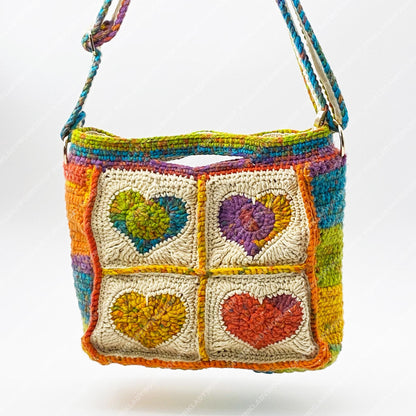 Pre-order Handmade Crochet Granny Square Bag: Colorful Heart Purse
