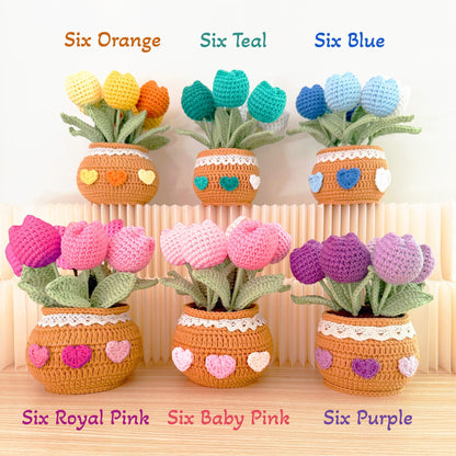 Handmade Crochet Flower Pot (included) Vase (included) | Pink Tulip Decor | Pink Crochet Flower | Decorative Plants | Crochet Flowers