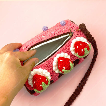 Crochet Strawberry Cake Purse | Handmade Kawaii Crossbody Bag