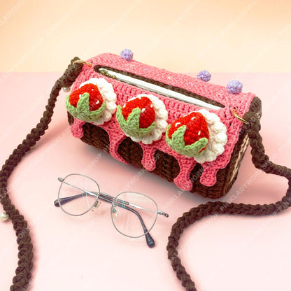 Crochet Strawberry Cake Purse | Handmade Kawaii Crossbody Bag