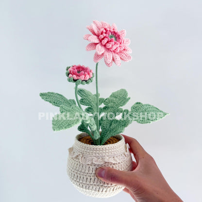 Handmade Crochet Daisy Pot: Gerbera Flower Arrangement