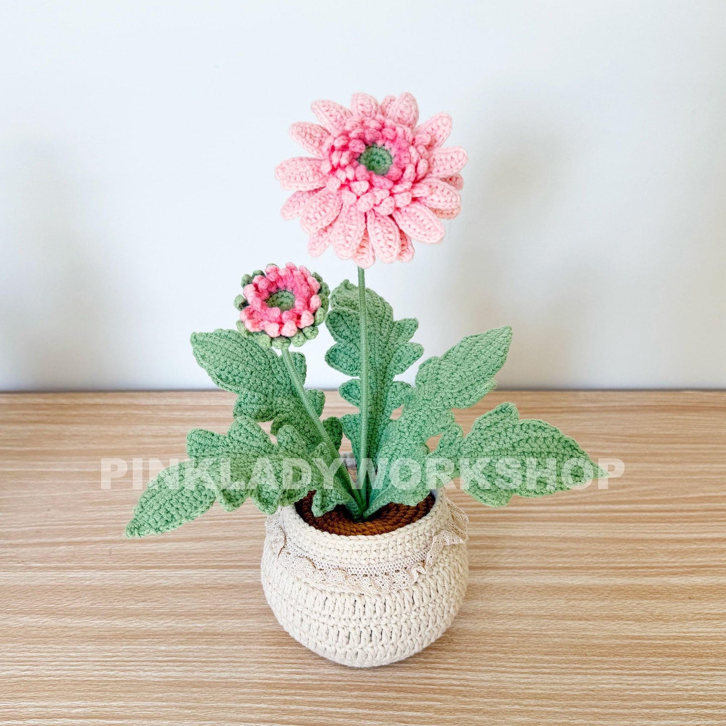 Handmade Crochet Daisy Pot: Gerbera Flower Arrangement