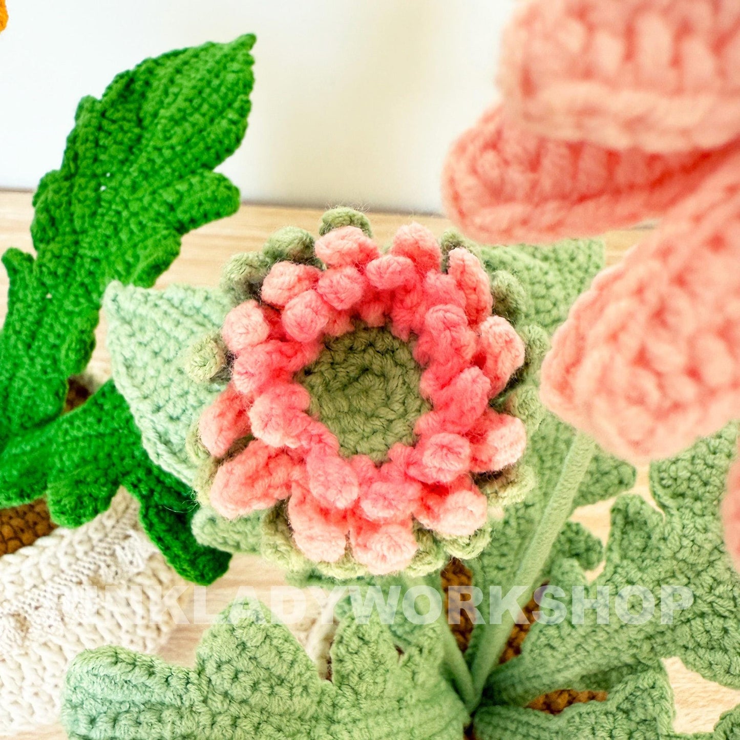 Handmade Crochet Daisy Pot: Gerbera Flower Arrangement