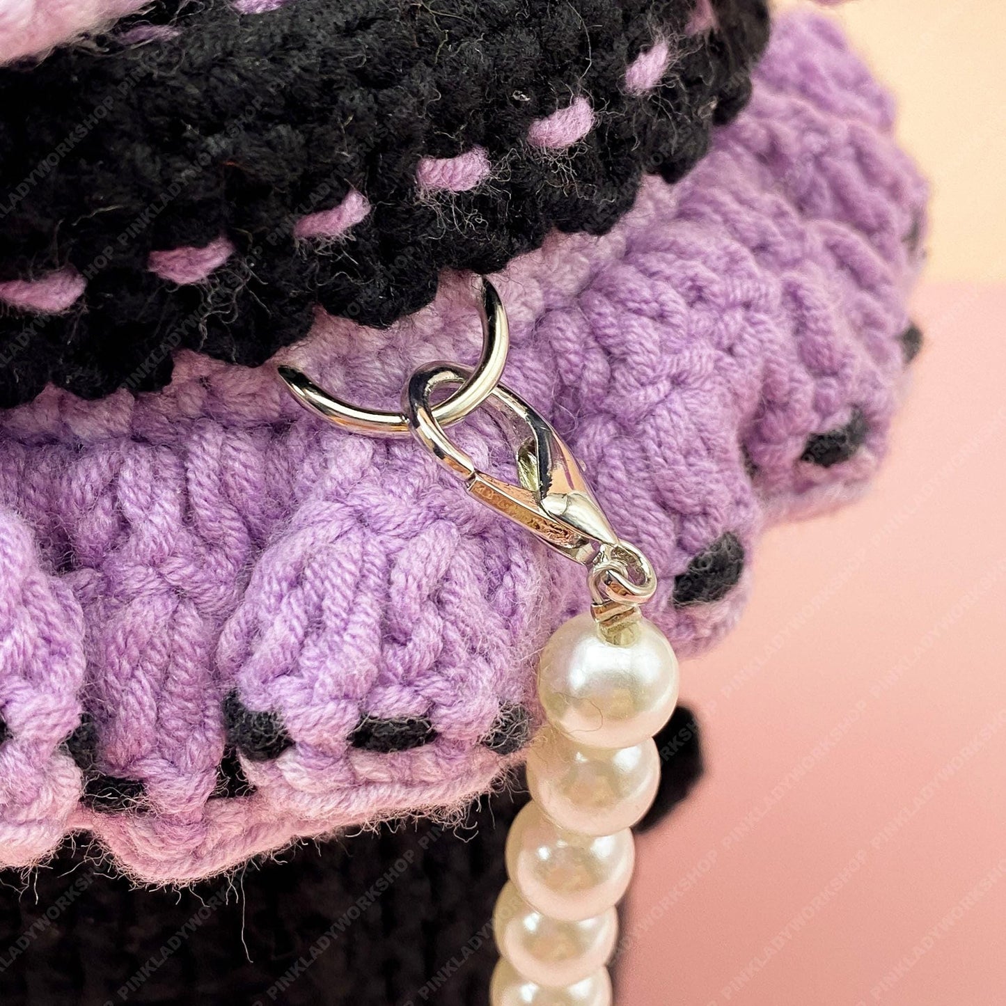 Pre-order Kawaii Anime Bunny Bag | Japanese Anime Crochet Bottle Purse | Gothic Lolita Crossbody | Purple Black Pearl Strap Handmade Gift