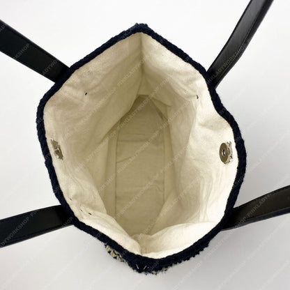 Crochet Striped Tote Bag | Handmade Black & Cream Shoulder Bag