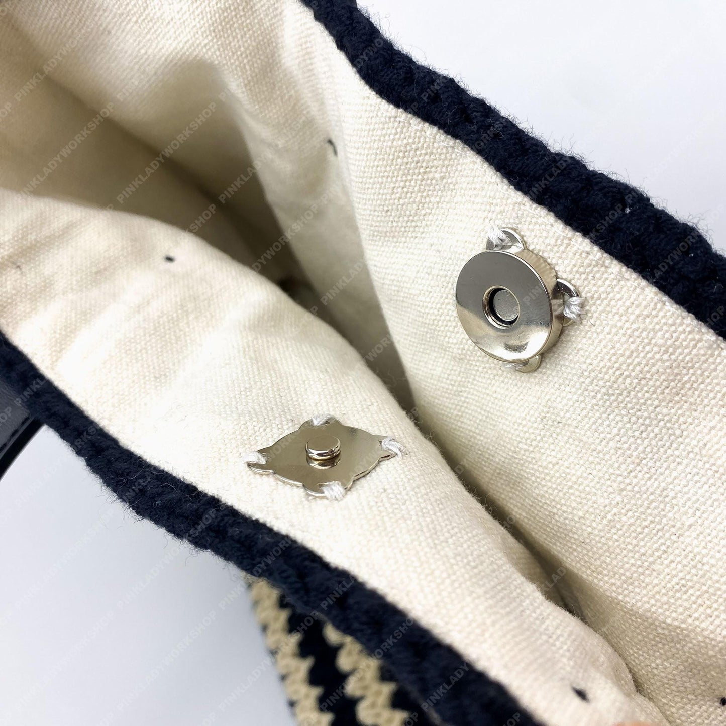 Crochet Striped Tote Bag | Handmade Black & Cream Shoulder Bag