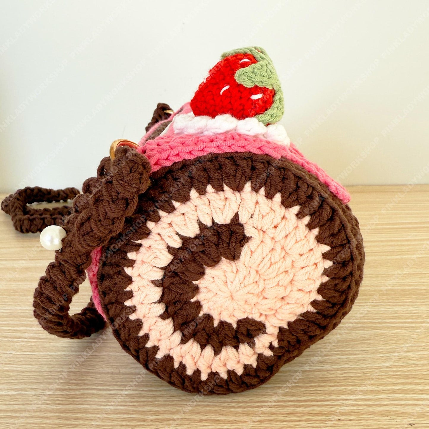 Crochet Strawberry Cake Purse | Handmade Kawaii Crossbody Bag