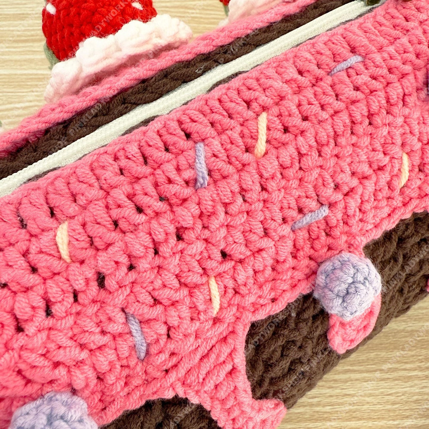 Crochet Strawberry Cake Purse | Handmade Kawaii Crossbody Bag
