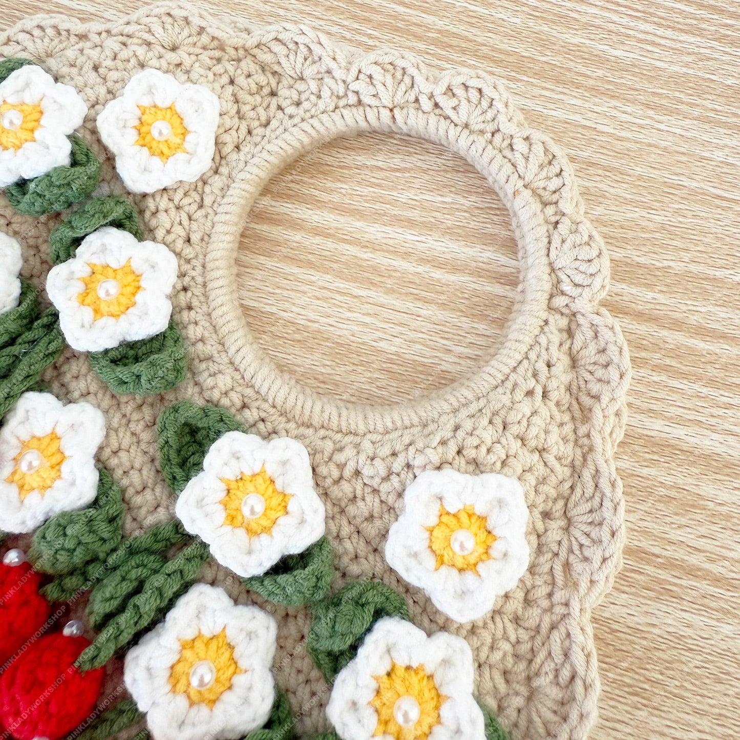 Crochet Strawberry Tote Bag | Handmade Purse | Cute Floral Bag with 3D Strawberry