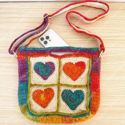Pre-order Handmade Crochet Granny Square Bag: Colorful Heart Purse
