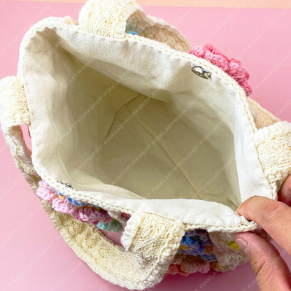 Pre-order Crochet Flower Tote Bag | Granny Square Boho Purse | Handmade Colorful Floral Bag | Retro Crochet Shoulder Bag