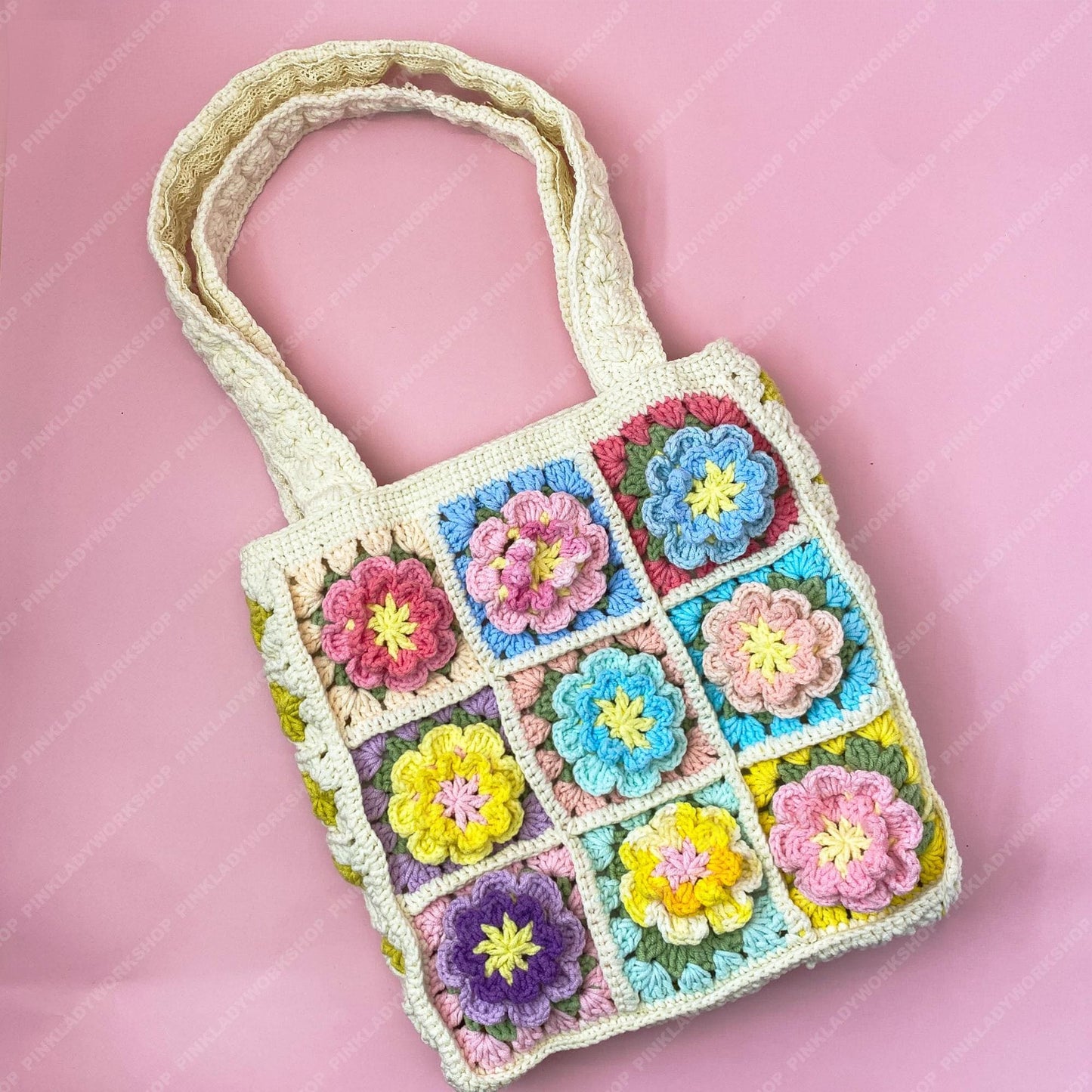 Pre-order Crochet Flower Tote Bag | Granny Square Boho Purse | Handmade Colorful Floral Bag | Retro Crochet Shoulder Bag