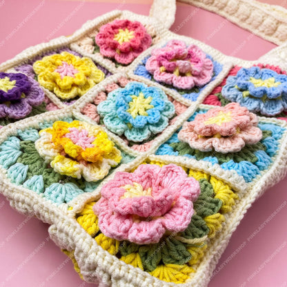 Pre-order Crochet Flower Tote Bag | Granny Square Boho Purse | Handmade Colorful Floral Bag | Retro Crochet Shoulder Bag