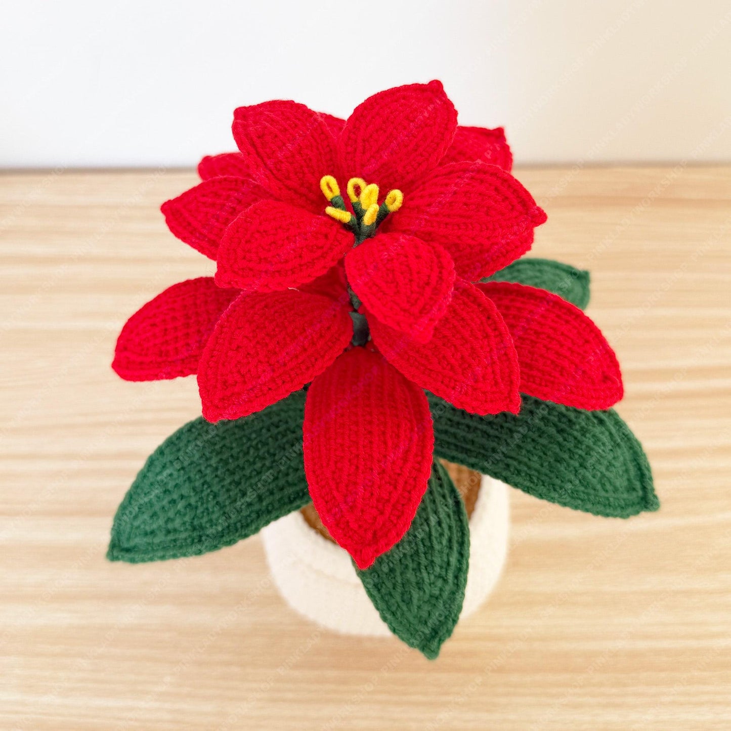 Handmade Crochet Poinsettia Pot: Christmas Home Decor