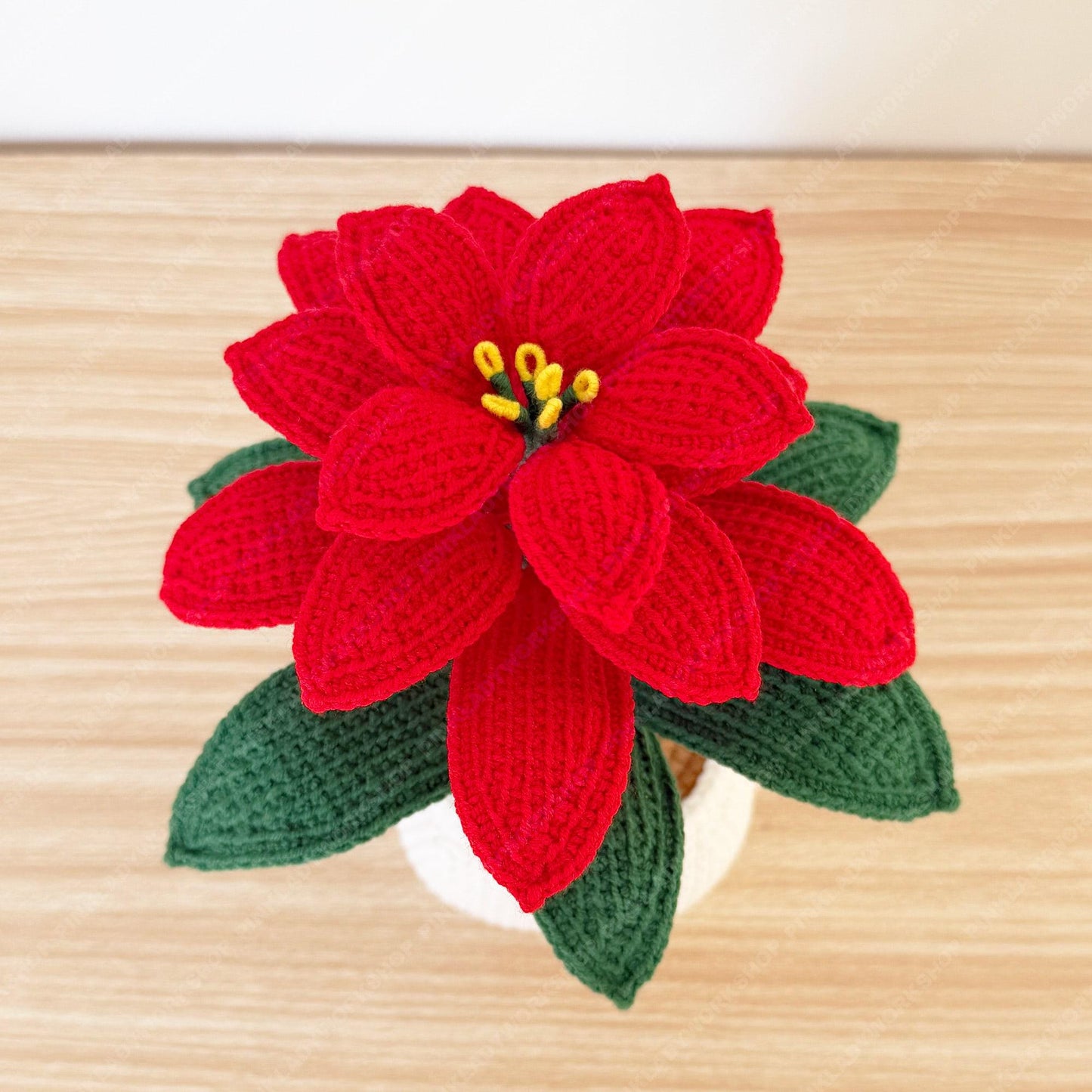 Handmade Crochet Poinsettia Pot: Christmas Home Decor