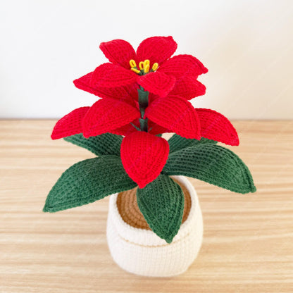 Handmade Crochet Poinsettia Pot: Christmas Home Decor