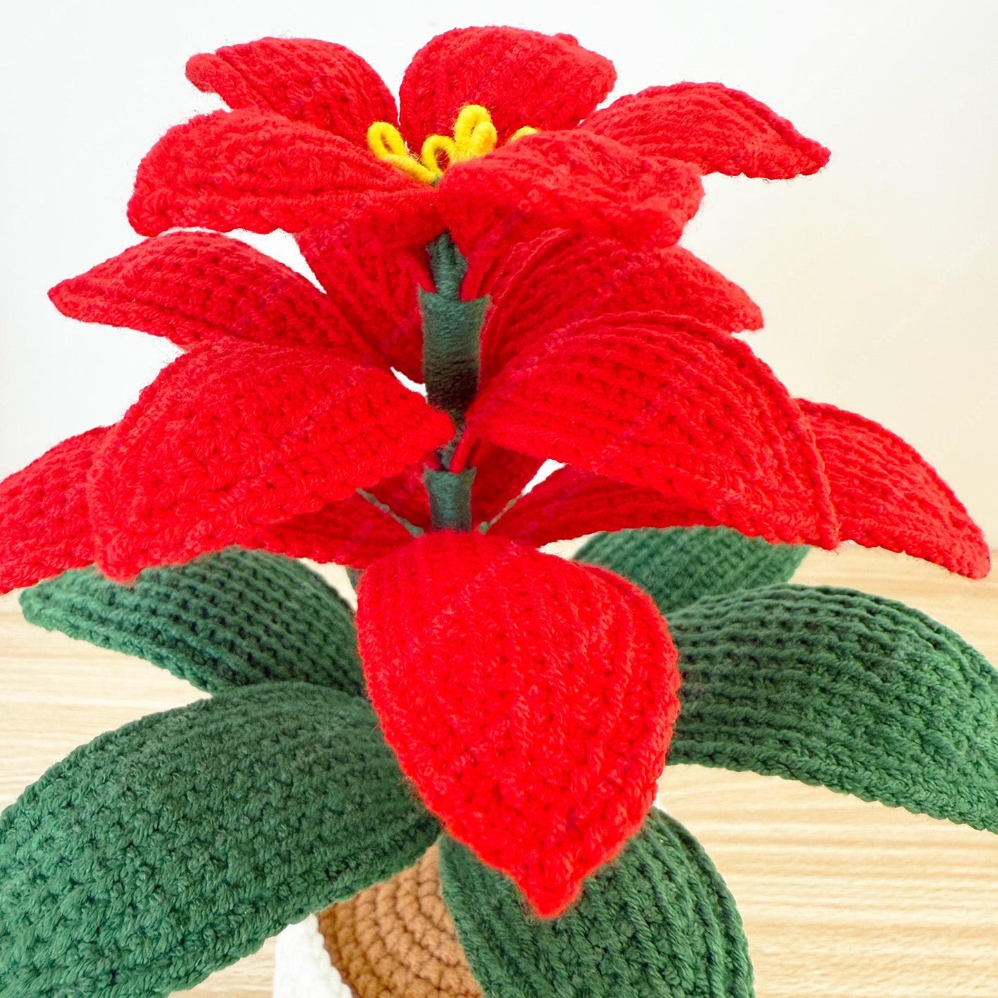 Handmade Crochet Poinsettia Pot: Christmas Home Decor
