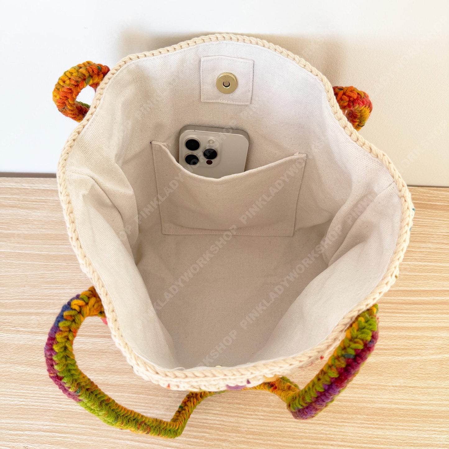 Crochet Rainbow Striped Tote Bag | Handmade Boho Shoulder Bag