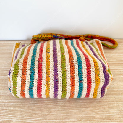 Crochet Rainbow Striped Tote Bag | Handmade Boho Shoulder Bag