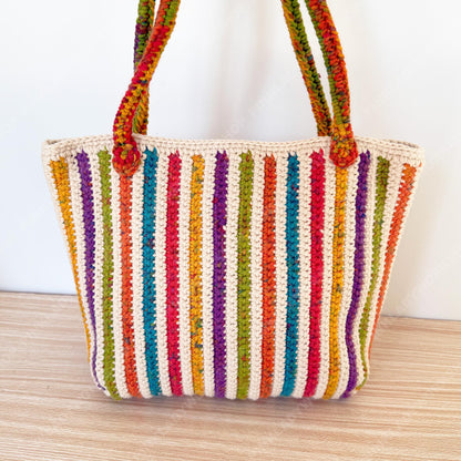 Crochet Rainbow Striped Tote Bag | Handmade Boho Shoulder Bag