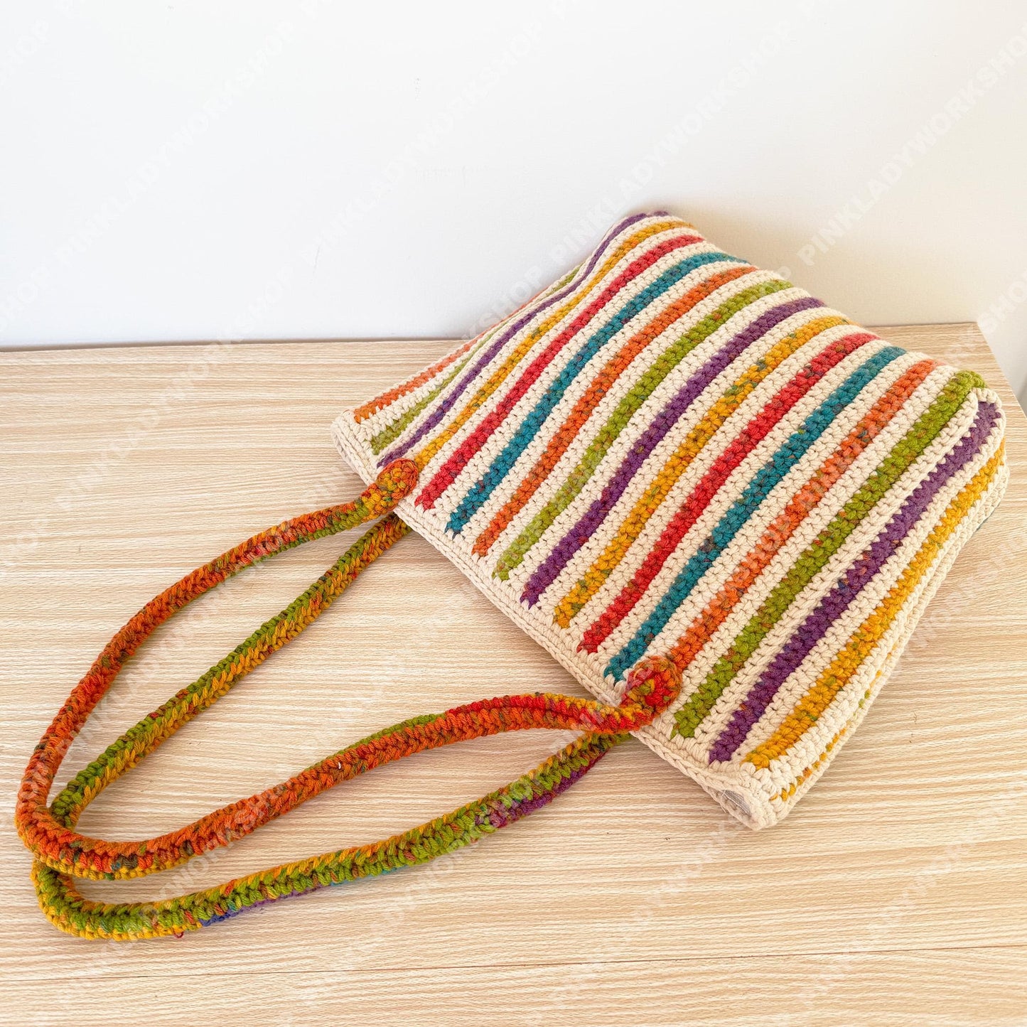 Crochet Rainbow Striped Tote Bag | Handmade Boho Shoulder Bag