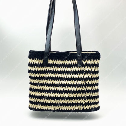 Crochet Striped Tote Bag | Handmade Black & Cream Shoulder Bag