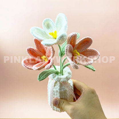 Handmade Crochet Flower Pot (included) Vase (included) | Pink Tulip Decor | Pink Crochet Flower | Decorative Plants | Crochet Flowers