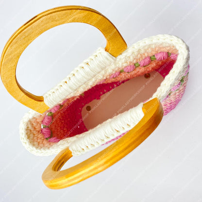 Handmade Crochet Tulip Purse | Pink Ombre Bag, Wooden Handle