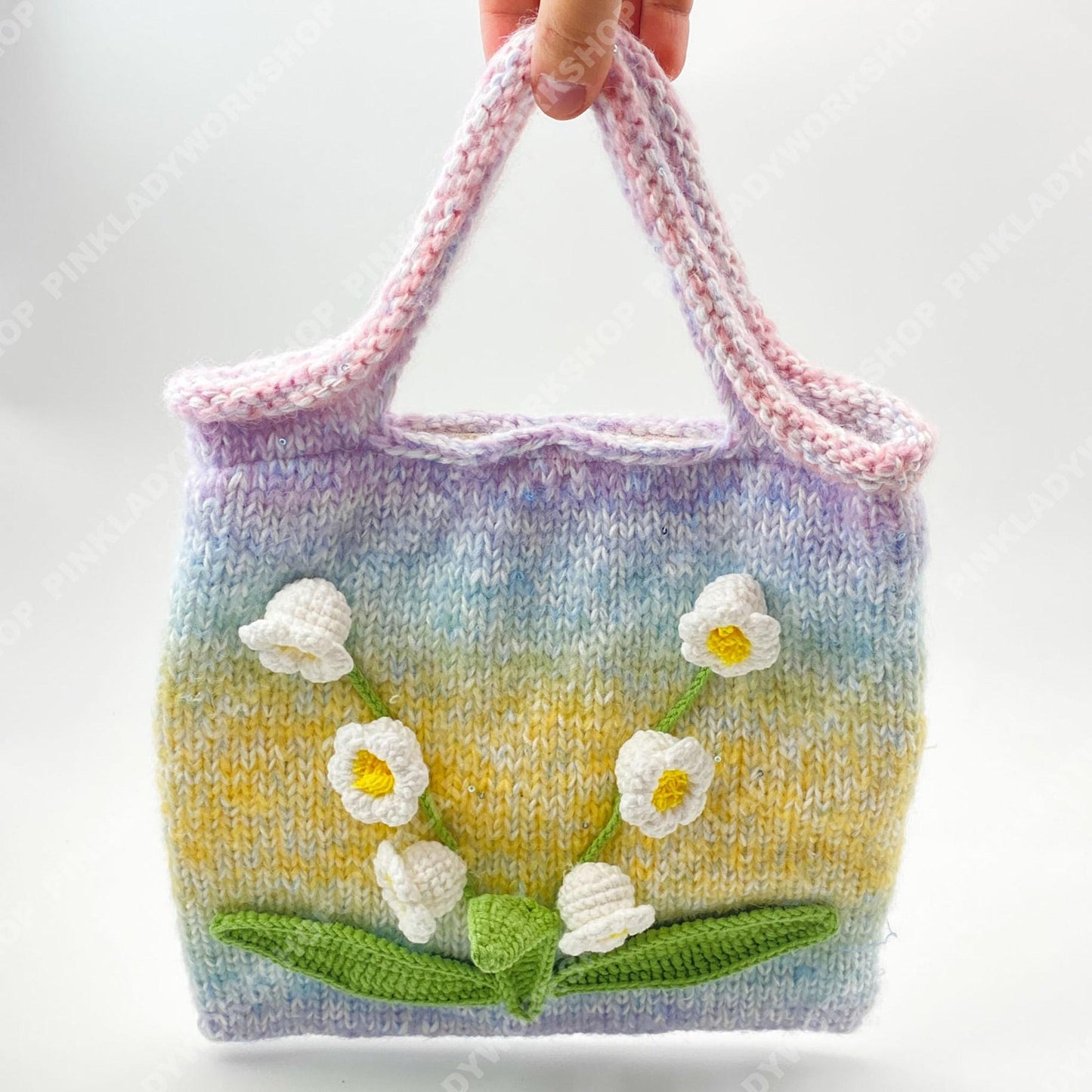 Lily of the Valley Knit Tote Bag | Pastel Rainbow Crochet Purse
